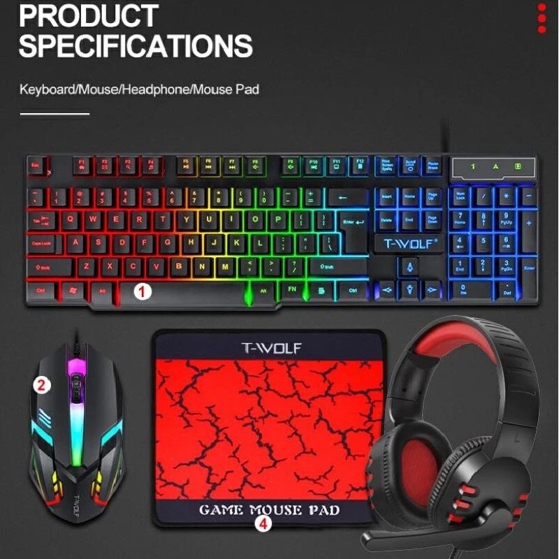 Gaming Keyboard Mouse And Headset Combo - مجموعة ألعاب لوحة مفاتيح إسبانية روسية