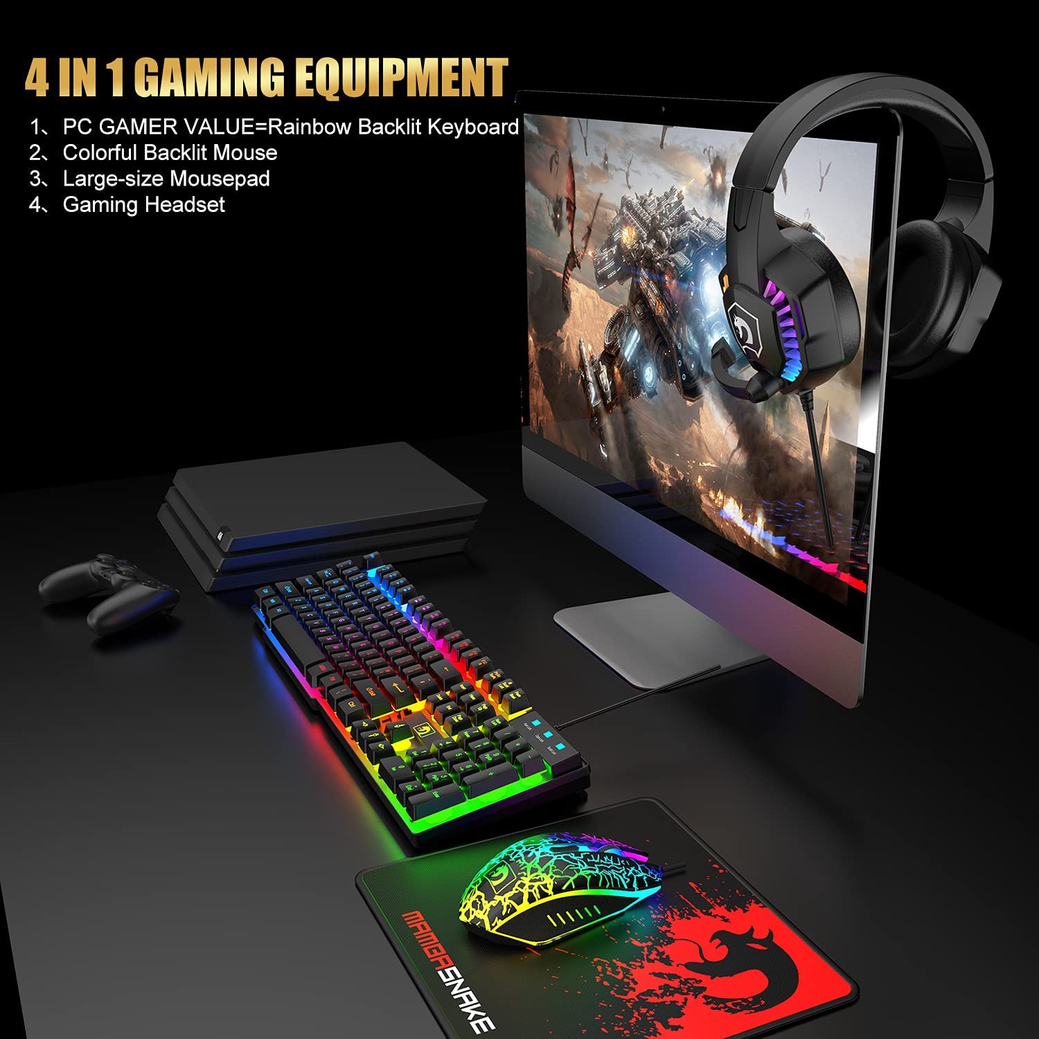 مجموعة ألعاب سلكية 4 في 1 من M - مراجعة Gaming Keyboard Mouse And Headset Combo وسعره